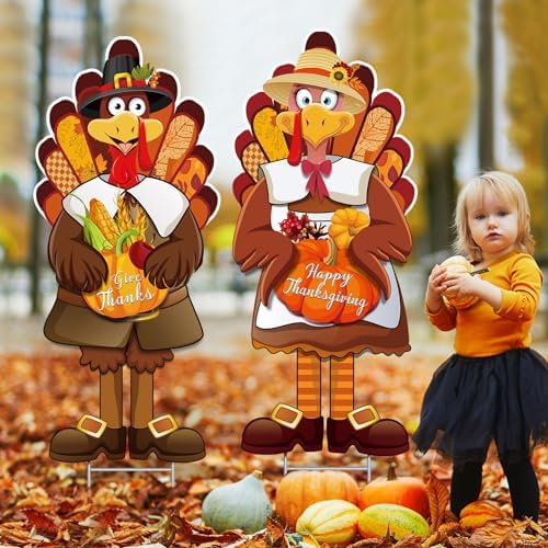 Capoda 2 Pcs Large Thanksgiving Turkey Yard Sign Decor, 29.3 x 12.6in