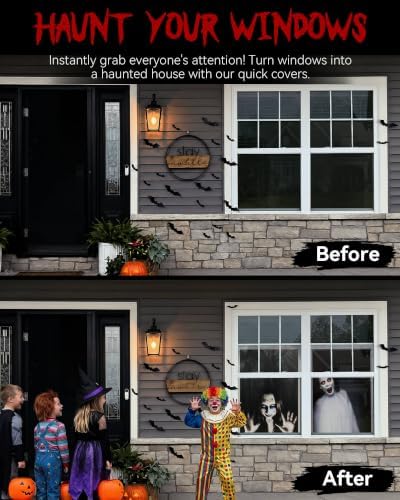 2pcs Halloween Window Cover Decor, Scary Ghost Curtain Outdoor