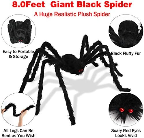 Halloween Outdoor Decorations Giant Spider: 8.0 Ft Large Spider Decorations