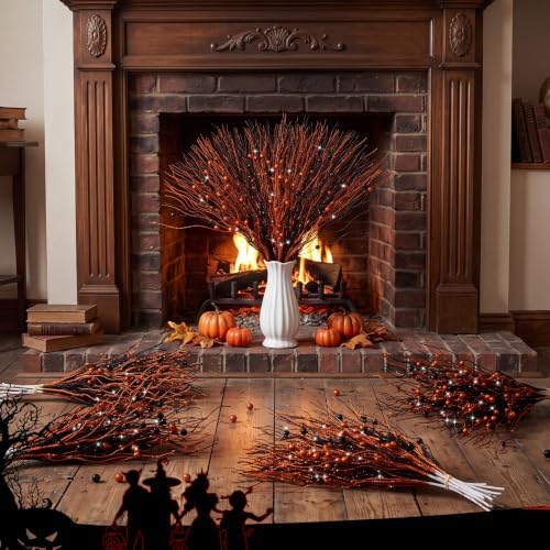 Giegxin 32 Pack Halloween Centerpiece Decor Black Orange Stem Picks