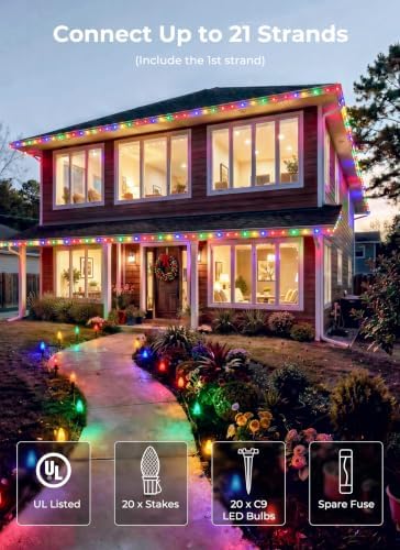 C9 Christmas Lights Outdoor, 26FT 20 LED C9 String Lights with Stakes