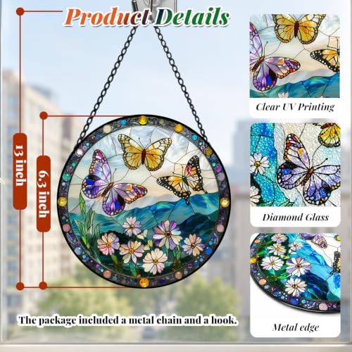 Stained Glass Butterfly Suncatcher Window Hanging Birthday Gifts for Women