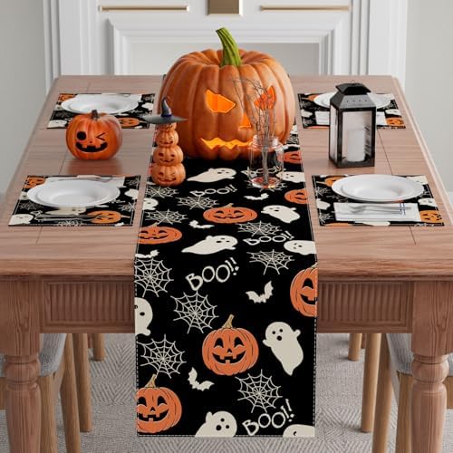 XCHI Halloween Ghost Pumpkin Table Runner for Table Decoration 13x108 Inch