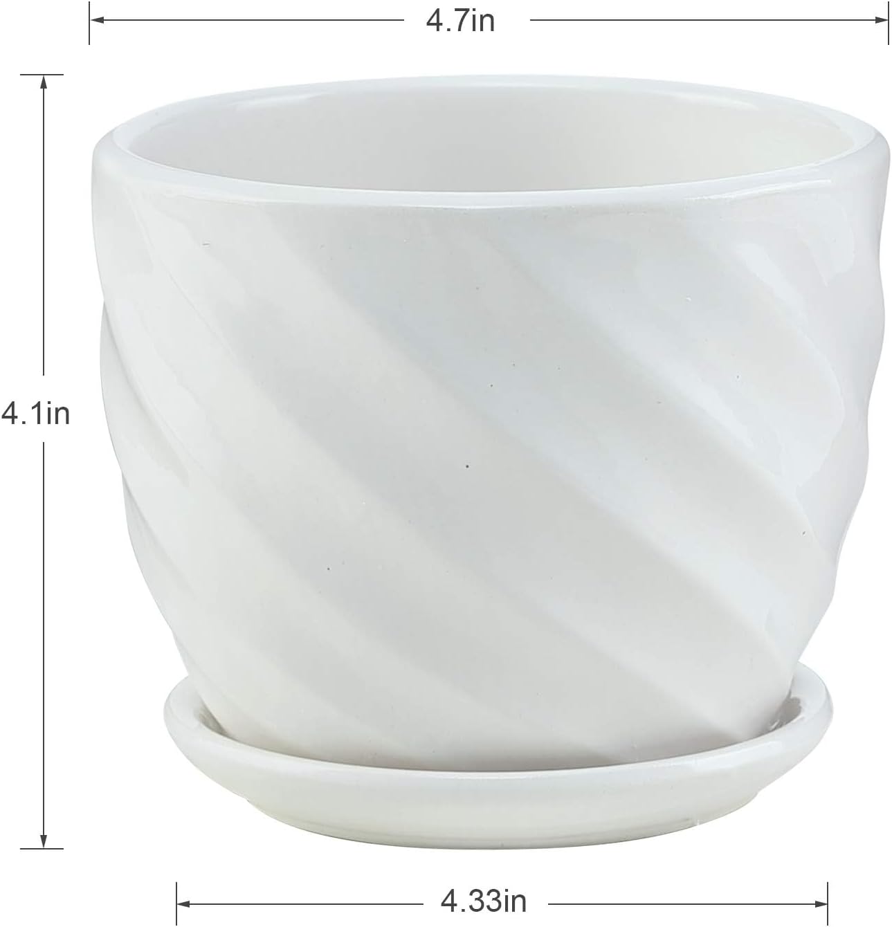 sietpoek 4.7” Ceramic Plant Pots with Drainage and Saucer 4PCs White | White Ceramic Flower Pots with Drainage Hole and