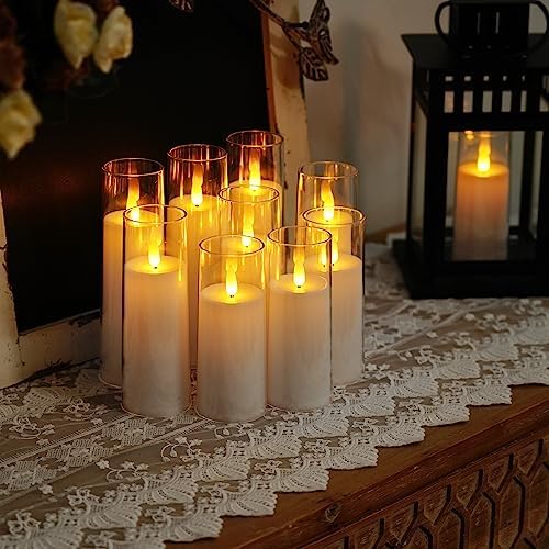 Homemory Pure White Acrylic Flameless Candles, LED Candles, Battery Operated Candles with Remote Control and Timer, Fake Electric Candle, Wedding, Home Decor, Set of 9
