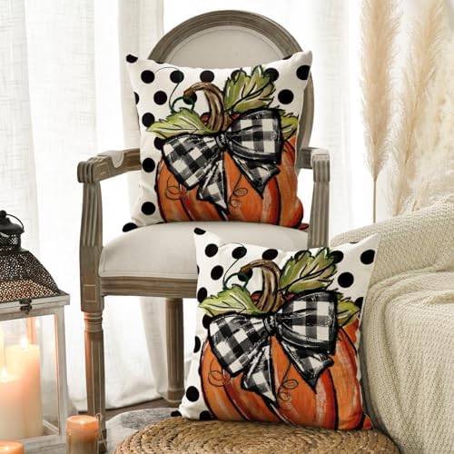 AVOIN colorlife Fall Polka Dot Pumpkin Pillow Covers 18x18 Inch Set of 2