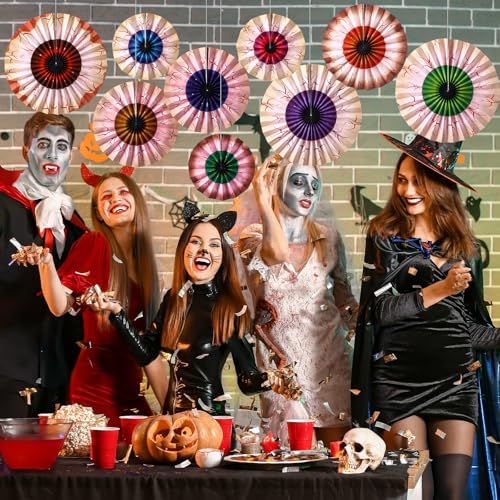 Dispowreath 9 Pcs Halloween Fans Decorations Eyeball Hanging Paper Fans