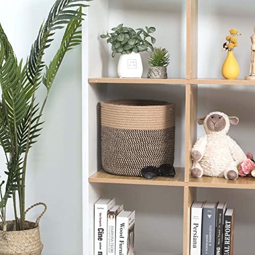 MINTWOOD Design 11 x 11 Inches Cotton Rope Basket for Flower Pot and Indoor Floor Planters, Decorative Round Woven Plant Pot Basket, Planter Covers, Small Dog Toy Storage Baskets, Black