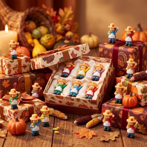 Beeveer 25 Pcs Fall Scarecrows Mini Figurines, Thanksgiving Corn Scarecrow