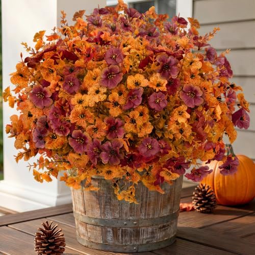 Artificial Flowers Outdoor, UV Resistant Faux Plants, Fall Decor,12 Bundles