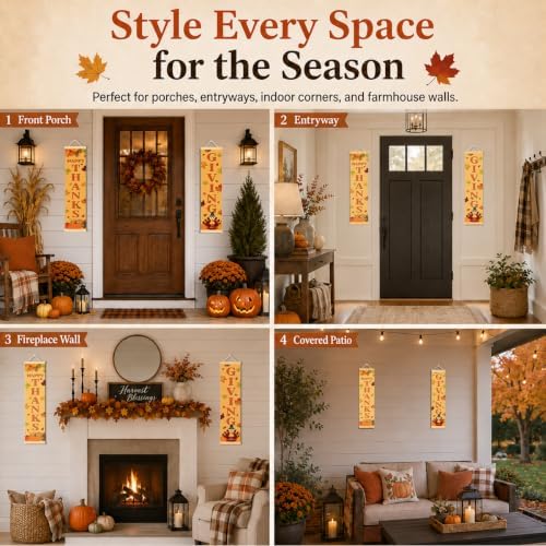 Happy Thanksgiving Door Banner Set of 2, Turkey Leaf Porch Decor for Home