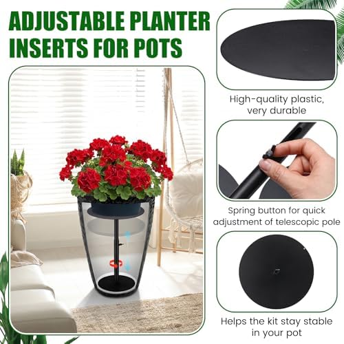 Novabright 3 Pack Adjustable Plant Riser for Inside Pot 12-22" Planter Inserts for Large Pots Metal Pot Fillers for Tall Square Round Taper Planters Container Indoor Outdoor (6'' 8" 10" Base or Top)