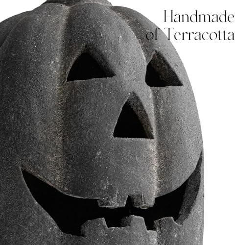 Halloween Decorations Outdoor - Black Handmade Terracotta Jack O Lantern