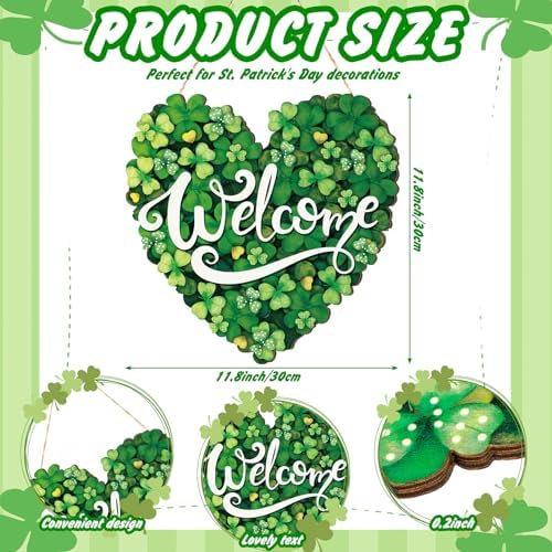 Boao St. Patrick's Day Shamrock Sign Wooden Hanging Decor with Bow