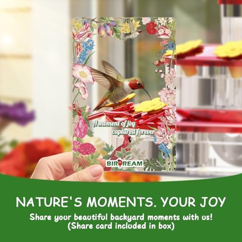 Birdream Window Hummingbird Feeder, Strong Suction Cup Hummingbird Feeder with 9 Feeding Ports & Clean Brush, Attracting Ruby Throated Anna Rufous - Red, 9oz