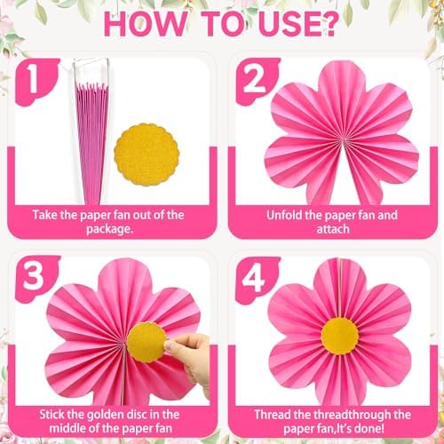 ADLKGG Pink Paper Fans Wall Decor, Flower Backdrop Party Decorations
