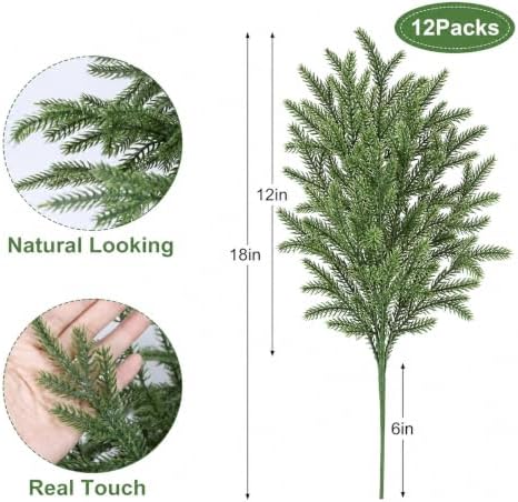 12 Bundles Artificial Norfolk Pine Stems, Real Touch Christmas Greenery
