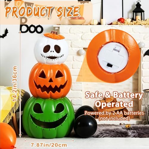 14" Halloween Jack O Lantern Light Up, 3 Tier Stacked Pumpkin Figurine