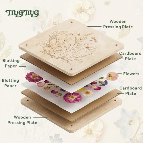 TTUGTTUG Large Flower Press with Frames, 11" x 11" Wooden Flower Press Kit