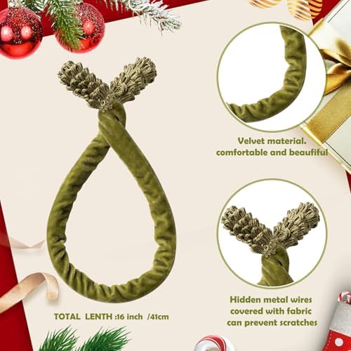 12Pcs Olive Green Christmas Garland Ties Decorative Banister Twist, Christmas Holiday Wreath Ties for Xmas Banisters Home Staircase Railings Decorations, 16 Inches