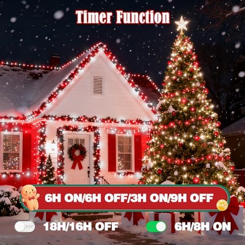 Voice Control 88Ft 240LED Christmas String Lights with Remote, Red White