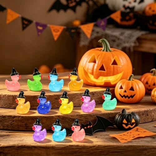 100 Pcs Halloween Luminous Mini Resin Ducks Miniature Figurines