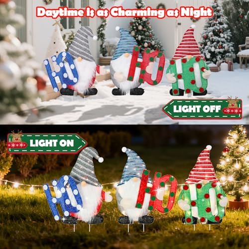 MUMTOP Lighted Christmas Gnome Yard Stakes for Outdoor Holiday Decor