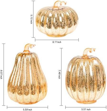 3PCS Mercury Glass Pumpkin Lights,Fall Halloween Porch Pumpkin Lantern