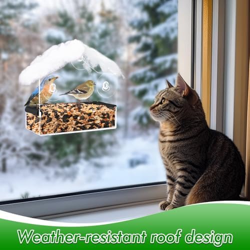 MEWTOGO Outdoor Window Bird Feeder for Cats Viewing, Small