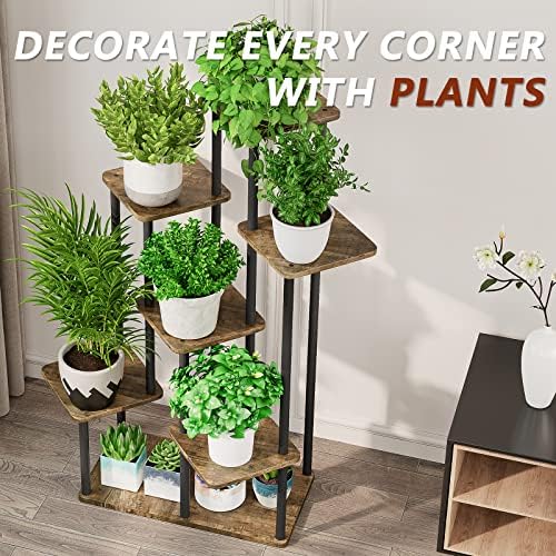 AZERPIAN 7 Tier Tall Plant Stand Indoor Corner Tiered Shelf Metal MDF Board