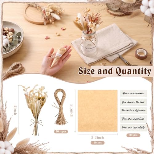 30 Set Mini Dried Flower Bouquet for Craft with Stem, Pampas