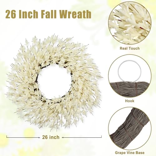 26 Inch Realistic Full Fall Wreaths for Front Door Outside Autumn Wreath