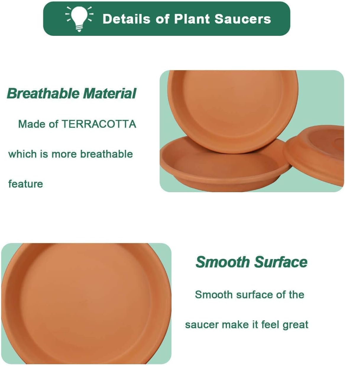11 Inch Terracotta Plant Saucer Pots Tray - 3 Pcs Round Planter Saucers for Indoor & Outdoor Plants, Large Clay Trays
