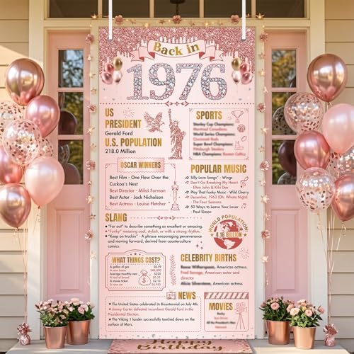 50th Birthday Decorations for Women, Rose Gold Back in 1976 Door Cover Decor, Fifty 50 Years Old Bday Large Front Door Cover Sign Backdrop Banner Supplies Decor, 3x6 Ft