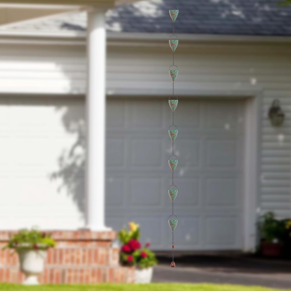 10ft Rain Chains for Outside Gutters, Eaves, Drainage | 10 Bee-Pattern Cups, Metal Rain Chain, Adjustable Length