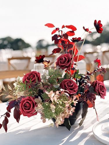 MACTING 30PCS Red Artificial Roses with Stems, Real Touch Foam Flowers