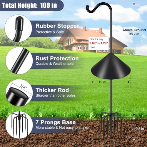Gtongoko 108'' Shepherds Hook Bird Feeder Pole with 108'' Squirrel Baffle