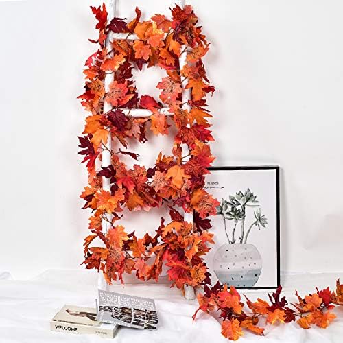 2 Pack Fall Maple Leaf Garland Artificial Maple Garland, Autumn Hanging Fall Leave Vines for Indoor Outdoor Wedding Thanksgiving Dinner Party Decor