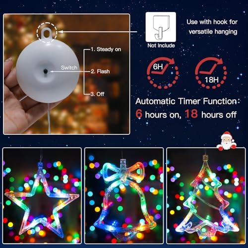 suddus Christmas Window Lights Decoration, Star, Bell & Tree Multicolor
