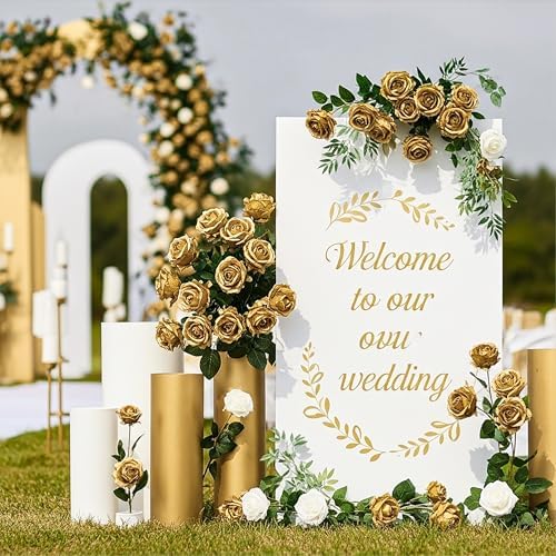 Auihiay 104PCS Gold Rose Artificial Flowers, Fake Roses