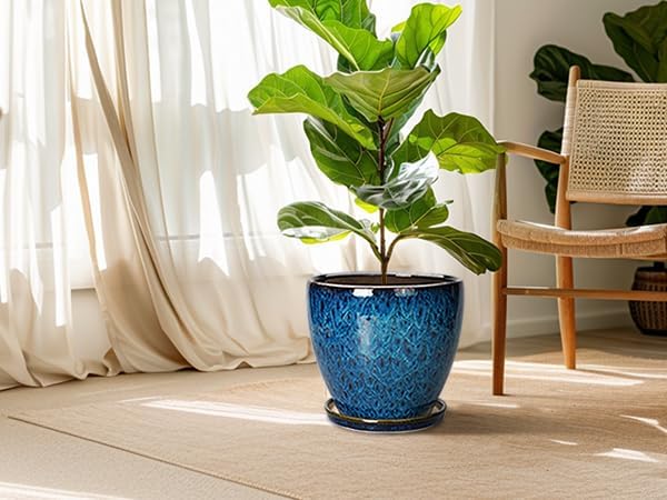 10 Inch Ceramic Planter Pot Round Plant Pot for Indoor Plants Outdoor Large Flower Pot with Drainage Hole and Saucer