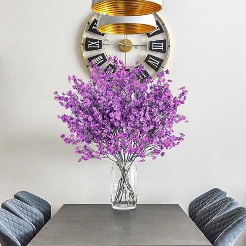 Sggvecsy 6 Pcs Babys Breath Artificial Flowers Gypsophila Bouquets Bulk Real Touch Fake Silk Flowers for Home Wedding DIY Floral Arrangement Kitchen Table Centerpiece Festival Decoration (Purple)