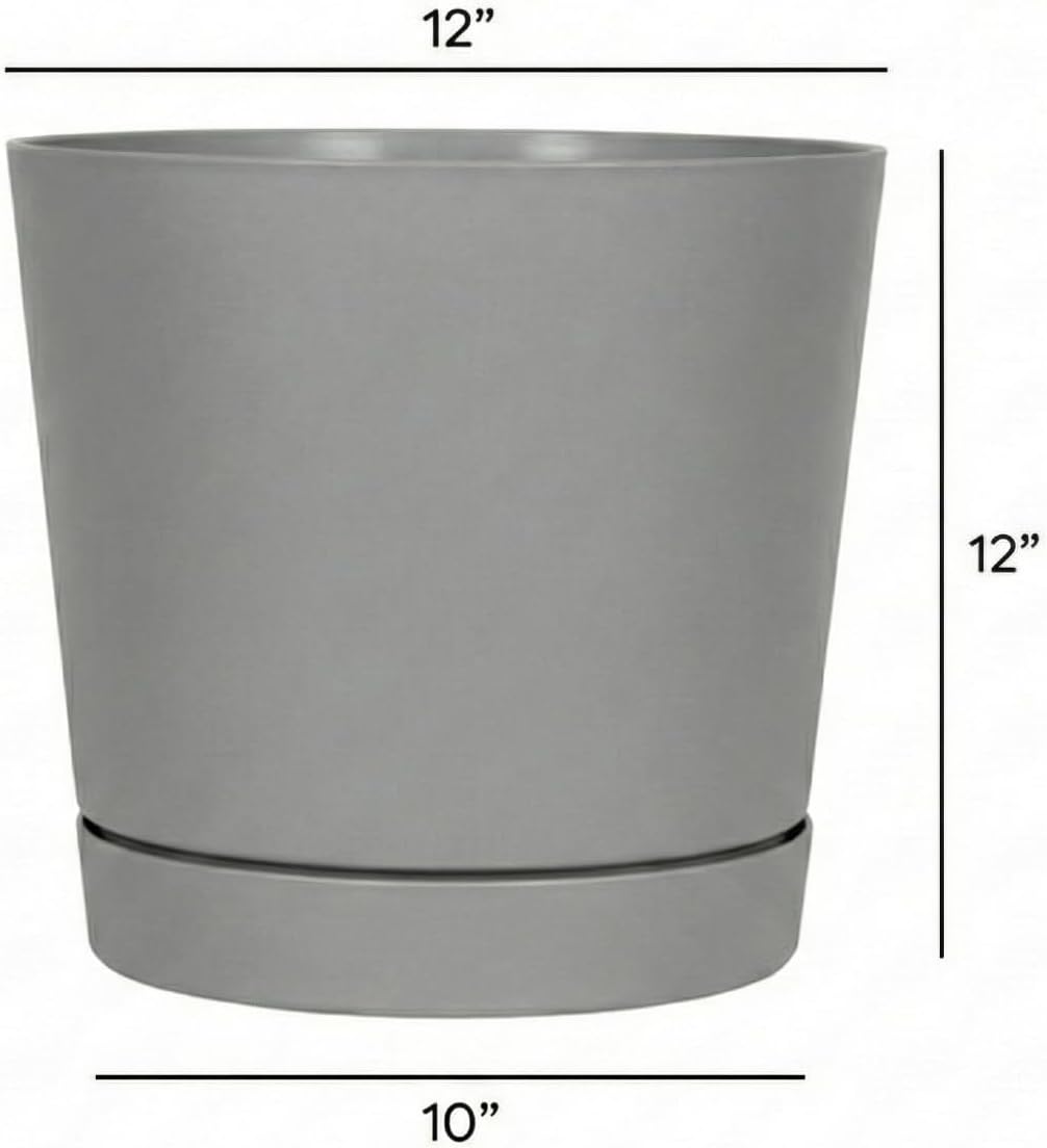Root & Vessel Majestic Full Depth Round Cylinder Pot, Glossy Gray, 12-Inch (10120)