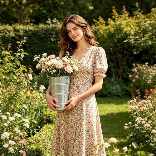 Galvanized Metal French Flower Bucket Vases, 10 Inch, 8 Pack