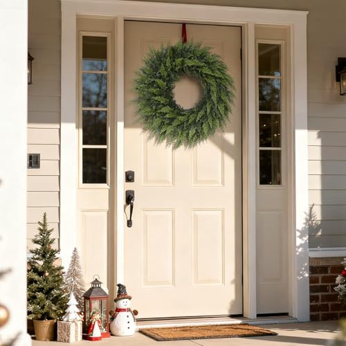 24" Artificial Lifelike Touch Cedar Christmas Wreath for Front Door Decor