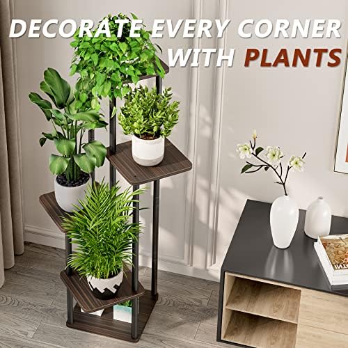 AZERPIAN 5 Tier Tall Plant Stand Indoor Corner Tiered Shelf Metal MDF Board