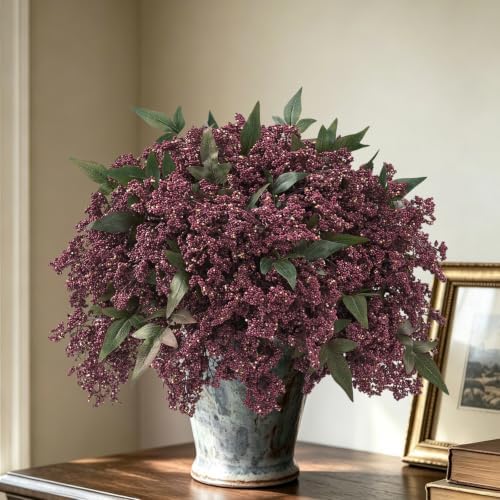 6 Pcs 17 in Realistic Berry Stems, Artificial Nandina Branches Fall Decor