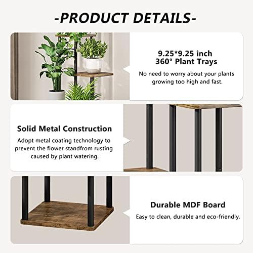 AZERPIAN 6 Tier Tall Plant Stand Indoor Corner Tiered Shelf Metal MDF Board