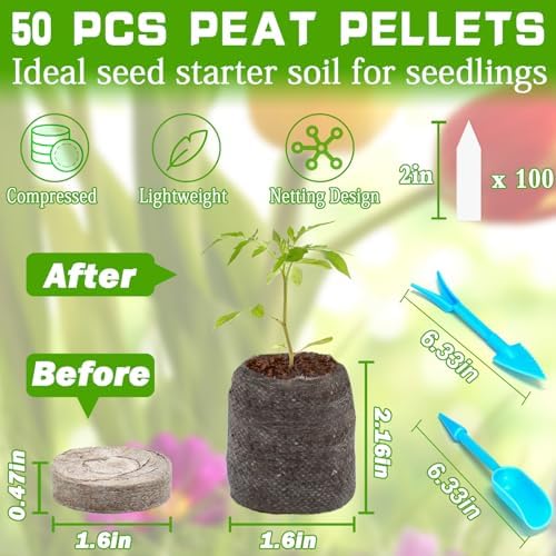 ZeeDix Peat Pellets for Seed Starting, 50 Pcs 40mm Seed Starter Soil Pods