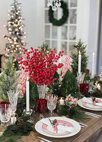 DearHouse 4 Pack Artificial Red Berry Stems Holly Christmas Berries for Festival Holiday Crafts and Home Decor, 20 Inches Burgundy Berry Floral Christmas Tree Decoration
